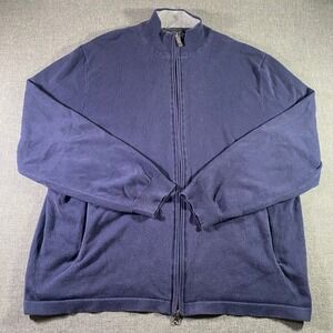 Eddie Bauer Mens XL Full Zip Sweater Cardigan Cotton Blend Blue Knit